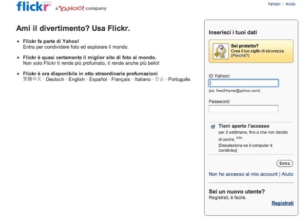 Flickr - la form di registrazione