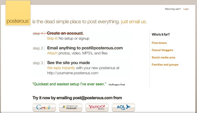 Posterous - la "non" form di iscrizione